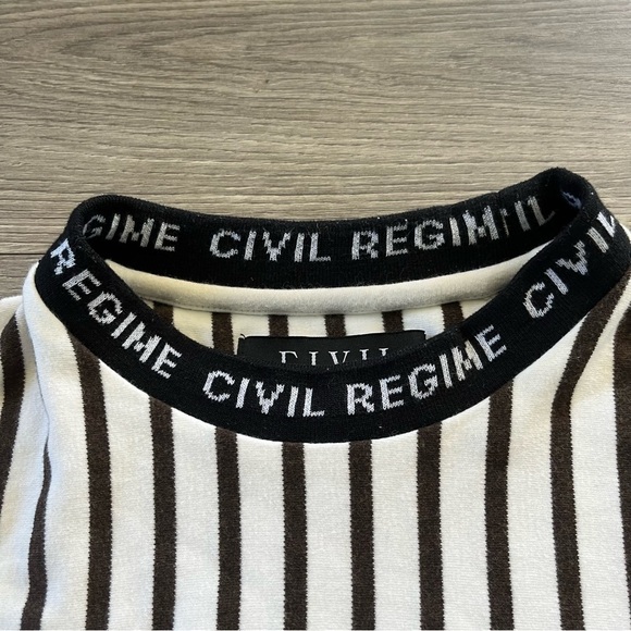 Civil Regime Shirt Mens Striped Crew Neck Logo Embroidered Pullover Size Medium - Picture 4 of 8